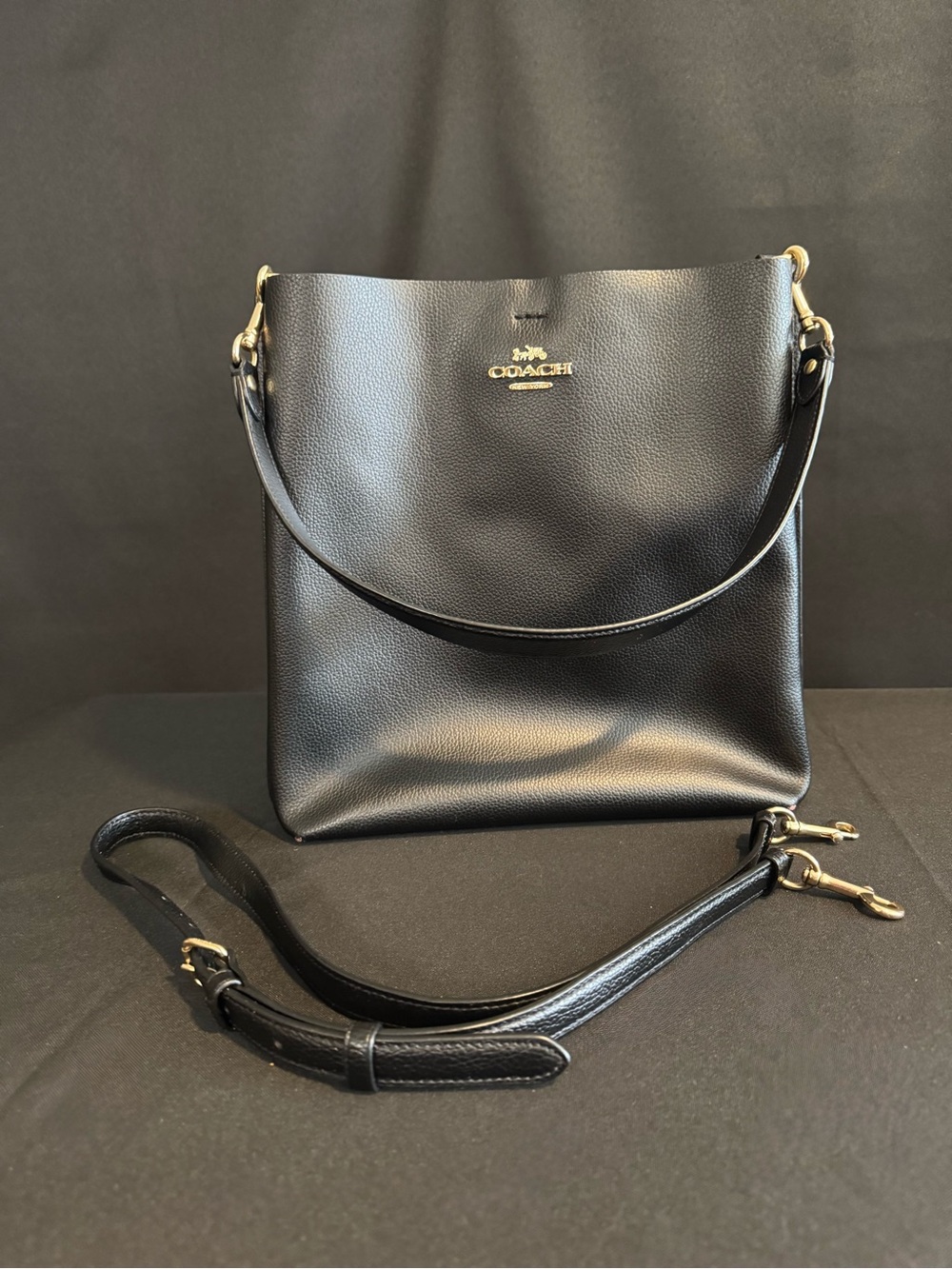 Coach Black Pebbled Leather Shoulder Bag with Gold Hardware
